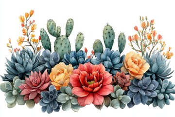 Boho desert wreath clipart featuring cacti and suc 642 flower, flowers, nature, bouquet, plant, orange, beauty, yellow, summer, spring, floral, garden, pink, bloom, blossom, bunch, rose, petal, flora,