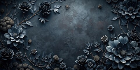 Canvas Print - Dark and eerie background with intricate black flowers, gothic, mysterious, floral, abstract, elegant, goth, design