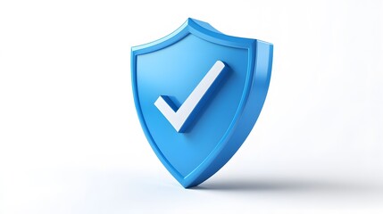 cartoon 3d Icon safety shield check mark perspective . Blue symbol security safety icon. Checkmark in minimalistic style. 3d vector illustration. white background