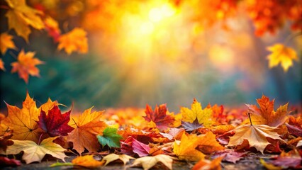 Sticker - Autumn leaves covering the ground in a colorful background, autumn, leaves, foliage, season, nature, texture, orange, red