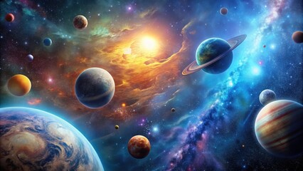 intergalactic adventure with alien planets and cosmic phenomena, space, outer space, planets, alien 