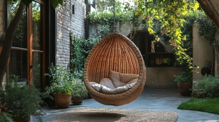 Poster - Relaxing Patio Swing with Lush Greenery