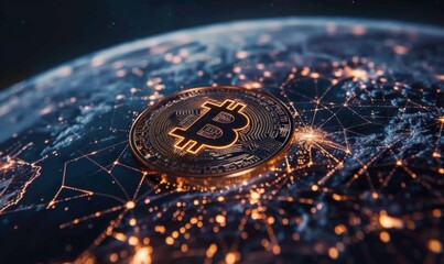 Wall Mural - global telecommunications network and cryptocurrency