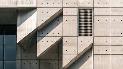 Canvas Print - Contemporary building facade with unique patterns, shown in close-up against a plain, neutral backdrop for a minimalist effect.