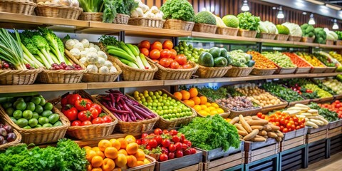 Sticker - Fresh and flavorful ingredients beautifully displayed in a grocery store, fresh, flavorful, ingredients, vibrant, display