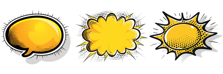 Colorful comic style speech bubbles and sun designs for graphics and illustrations