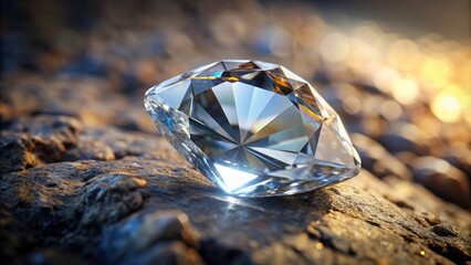 Canvas Print - Close-up image of a clear diamond on a rock surface, diamond, rock, close-up, crystal, gemstone, precious,surface, shiny