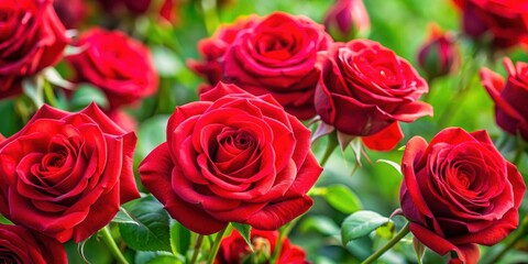 Wall Mural - Close up of vibrant red roses in bloom, roses, flowers, garden, botanical, petals, beautiful, nature, romantic, Valentine's Day