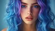 © kura - Captivating portrait of a woman with blue and purple hair and freckles