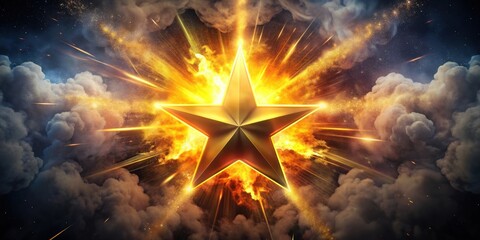 Wall Mural - Comic art style of a star surrounded by exploding smoke in the background, comic, art, style, star, exploding, smoke, background