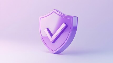 cartoon 3d Icon safety shield check mark perspective . purple symbol security safety icon. Checkmark in minimalistic style. 3d vector illustration. white background