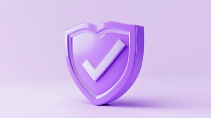 cartoon 3d Icon safety shield check mark perspective . purple symbol security safety icon. Checkmark in minimalistic style. 3d vector illustration. white background