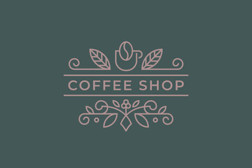 Canvas Print - Coffee Shop Logo Ornament Nature Decoration Line Frame Swirl Floral Vintage Badge