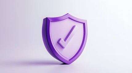 cartoon 3d Icon safety shield check mark perspective . purple symbol security safety icon. Checkmark in minimalistic style. 3d vector illustration. white background