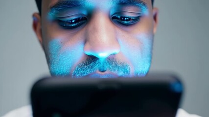 focused young man browsing internet on smartphone, reflecting digital lifestyle. african american mi