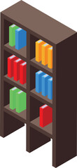 Canvas Print - Tall dark bookshelf standing with colorful books in isometric view