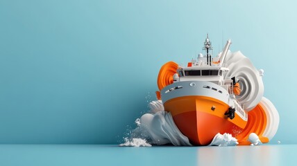 Wall Mural - Stylized illustration of autonomous cargo ship with bold lines and colors.