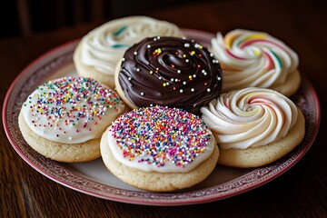 Wall Mural - Homemade colorful donuts with chocolate and icing glaze, sweet icing sugar food