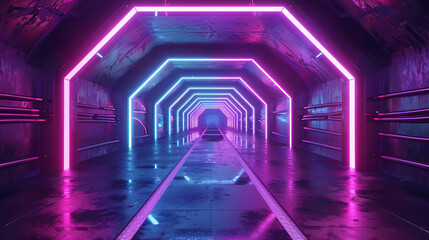 Wall Mural - glowing neon modern futuristic alien reflective concrete