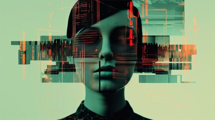 Wall Mural - abstract portrait of a person with glitch art effect.