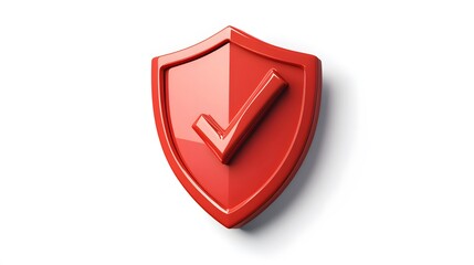 cartoon 3d Icon safety shield check mark perspective . red symbol security safety icon. Checkmark in minimalistic style. 3d vector illustration. white background