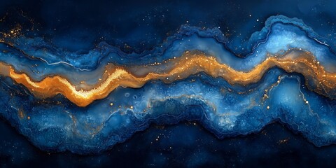 Canvas Print - Elegant Marbleized Embroidery Design in Cobalt and Amber, generative ai