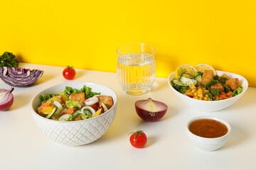 Wall Mural - Fried tofu salad with sauce and vegetables