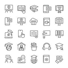 Wall Mural - e-learning thin line icons collection. editable stroke. for website marketing design, logo, app, tem