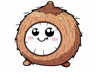 Sticker - Cute cartoon coconut with a smiling face.