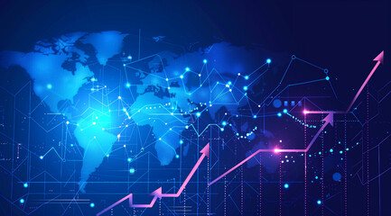 Poster - Vector illustration of an upward arrow graph with the earth