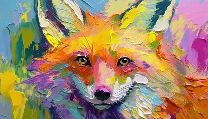 Colorful fox portrait in abstract oil painting