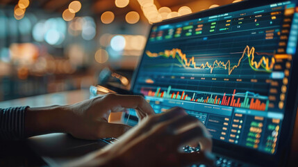 Poster - Wealthy individual tracking investment portfolio on a sleek digital device. Generative AI.