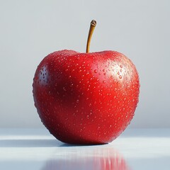 Illustrate a refreshing vibrant red apple standing  291 apple, fruit, red, food, isolated, fresh, healthy, diet, white, ripe, sweet, delicious, juicy, health, nature, organic, freshness, water, apples