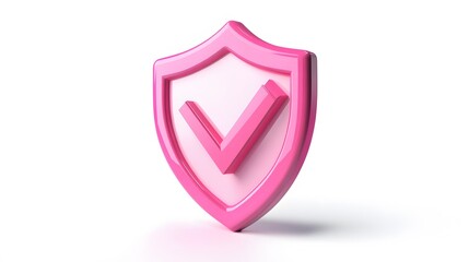 
cartoon 3d Icon safety shield check mark perspective . pink symbol security safety icon. Checkmark in minimalistic style. 3d vector illustration. white background