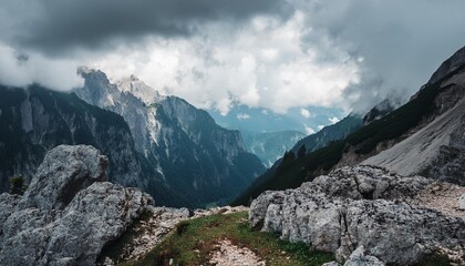 View of beautiful moody landscape in the Alps.