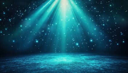 Wall Mural - light blue and green gradient background, glowing light effects, stars and halos