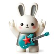 © north100 - cute bunny 3d character, musician with electric guitar, rock star, souvenir isolated on white