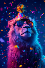 Wall Mural - A lion on a birthday party