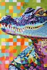 Canvas Print - Colorful geometric alligator illustration.