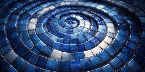 Canvas Print - Navy Blue and Ivory Mosaic Vortex: Reflective Glass Art, generative ai