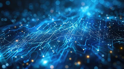 Leinwandbilder - Futuristic blue technology background featuring interconnected cyber network and AI data streams. Concept Technology, Futuristic, Blue, Cyber Network. Generative AI.