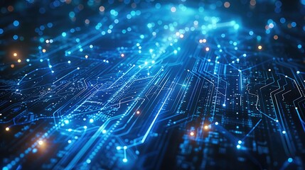 Leinwandbilder - Futuristic blue technology background featuring interconnected cyber network and AI data streams. Concept Technology, Futuristic, Blue, Cyber Network. Generative AI.