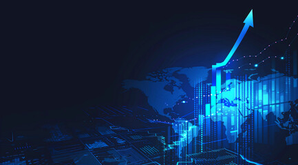 Wall Mural - A blue stock market graph with an upward trend on the earth