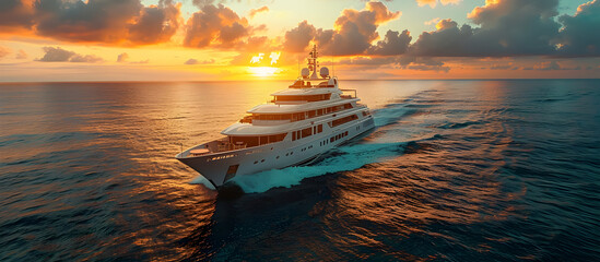 Luxurious Yacht Gliding Across the Mesmerizing Sunset Painted Ocean