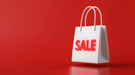 Promotional sale shopping bag with vibrant red background, representing discount and clearance season.