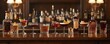 © nitiroj - Assortment of classic cocktails on a polished wooden bar, dimly lit with bottles of premium spirits, cocktail selection, rich and warm ambiance