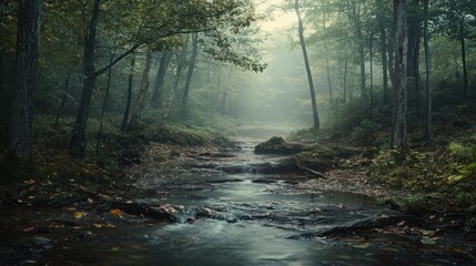 Sticker - Misty Creek in the Forest