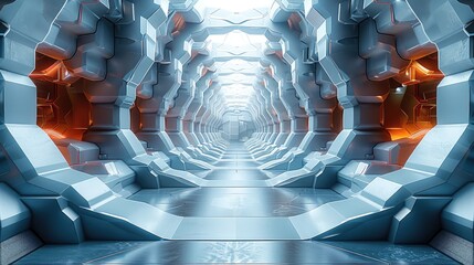 Poster - A futuristic 3D abstract background composed of bold, symmetrical geometric shapes and refined lines. Highlight the material details and textures. Generative AI.