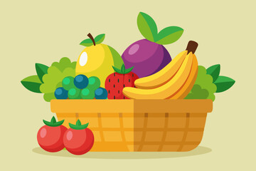 Wall Mural - Fresh fruits basket full of ripe, juicy berries icon