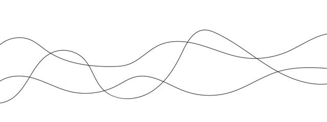 Thin wavy curve line vector background. Curve wave seamless pattern background. Black and grey wave curve lines motion vector background.